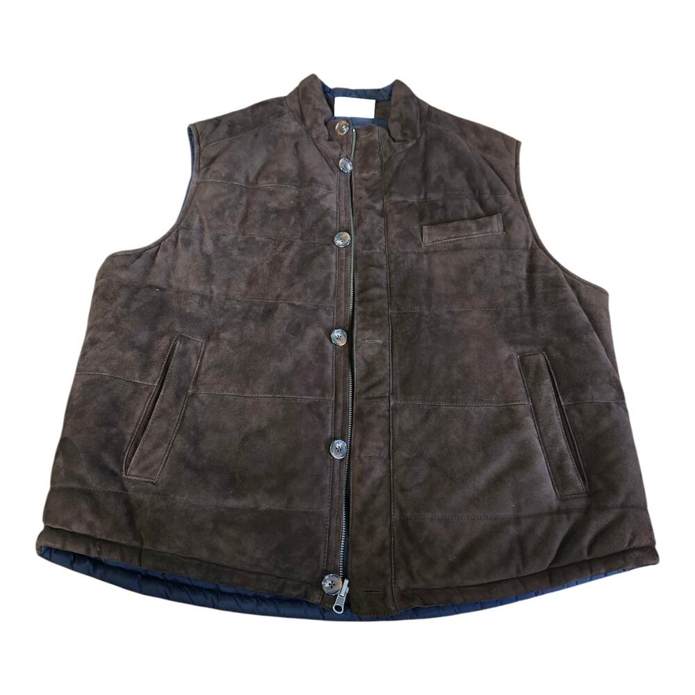 Cremieux Quilted Suede Leather Brown Vest Mens XL Waistcoat